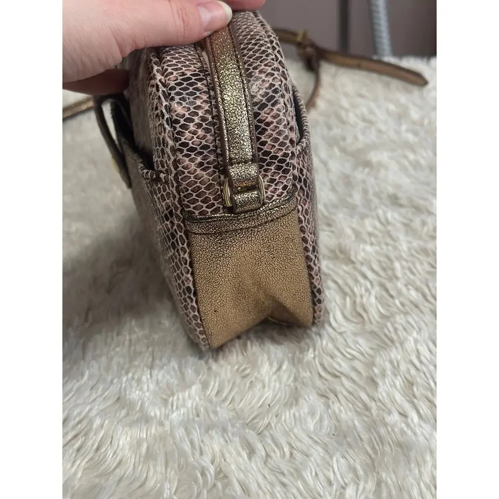 G.I.L.I Snake Embossed Leather Rose Gold Shimmer Crossbody Purse Camera Bag